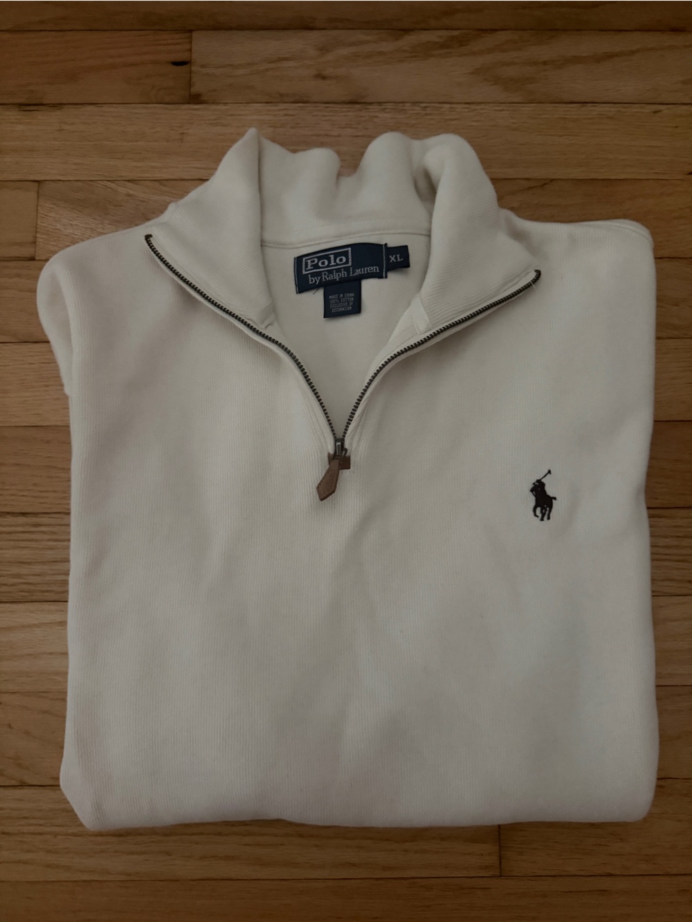 Polo by Ralph Lauren Men's Cream Quarter-Zip Sweater with Black Pony